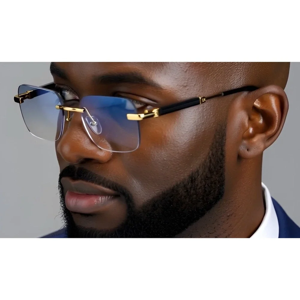 Classic Hip Hop Rapper Gangster SUN GLASSES  Frame Gold Blue Lens‎ Gafas Lentes